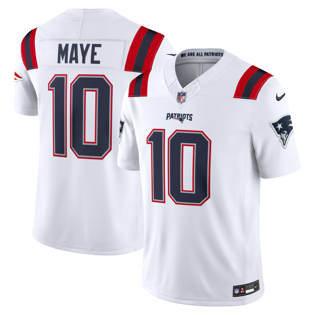 Men's New England Patriots Drake Maye Nike White Vapor F.U.S.E. Stitched Limited Jersey