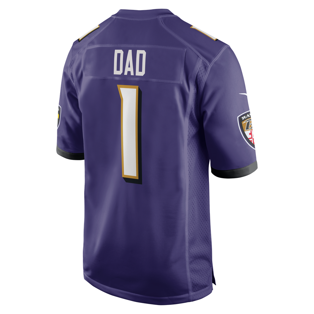 Men's Baltimore Ravens Number 1 Dad Nike Purple Game Jersey