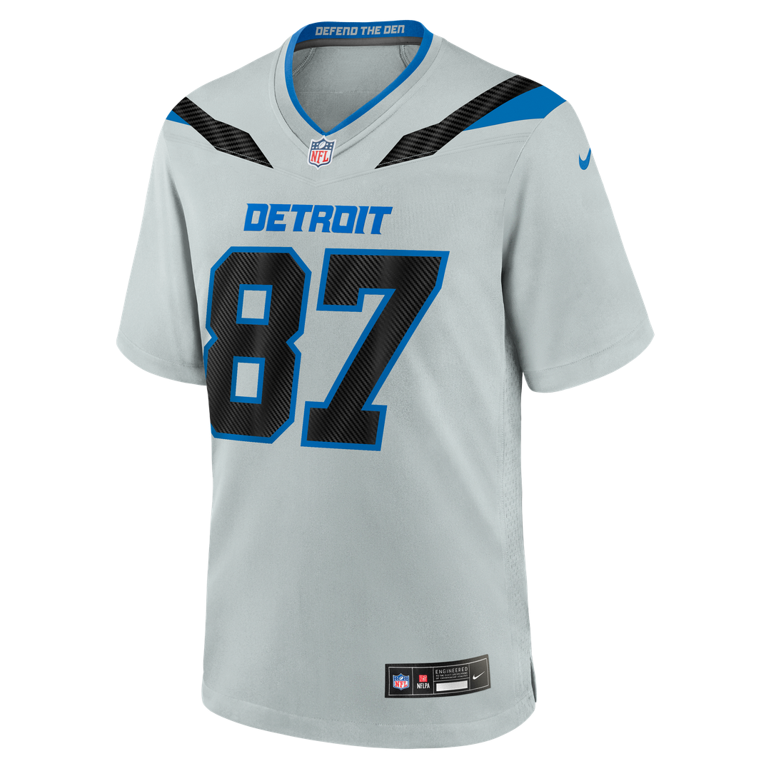 Men's Detroit Lions Sam LaPorta Nike Silver 2026 Rivalries Collection Game Jersey