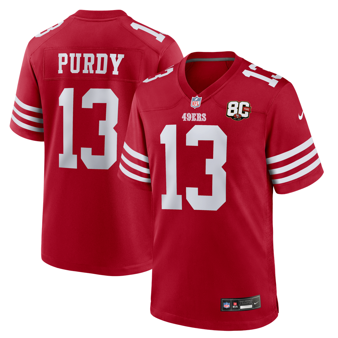 Men's San Francisco 49ers Brock Purdy Nike Scarlet 80th Anniversary Game Jersey