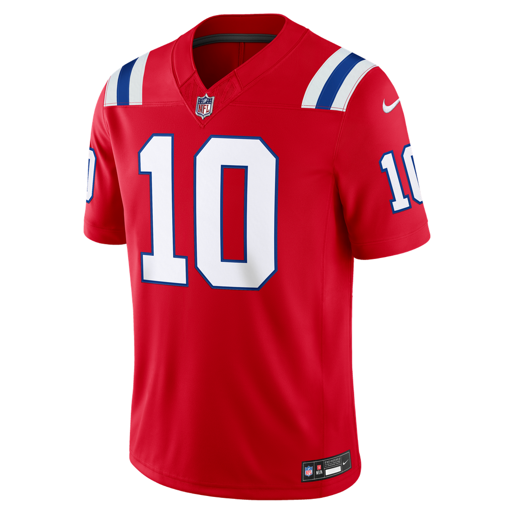 Men's New England Patriots Drake Maye Nike Red Alternate Vapor F.U.S.E. Stitched Limited Jersey