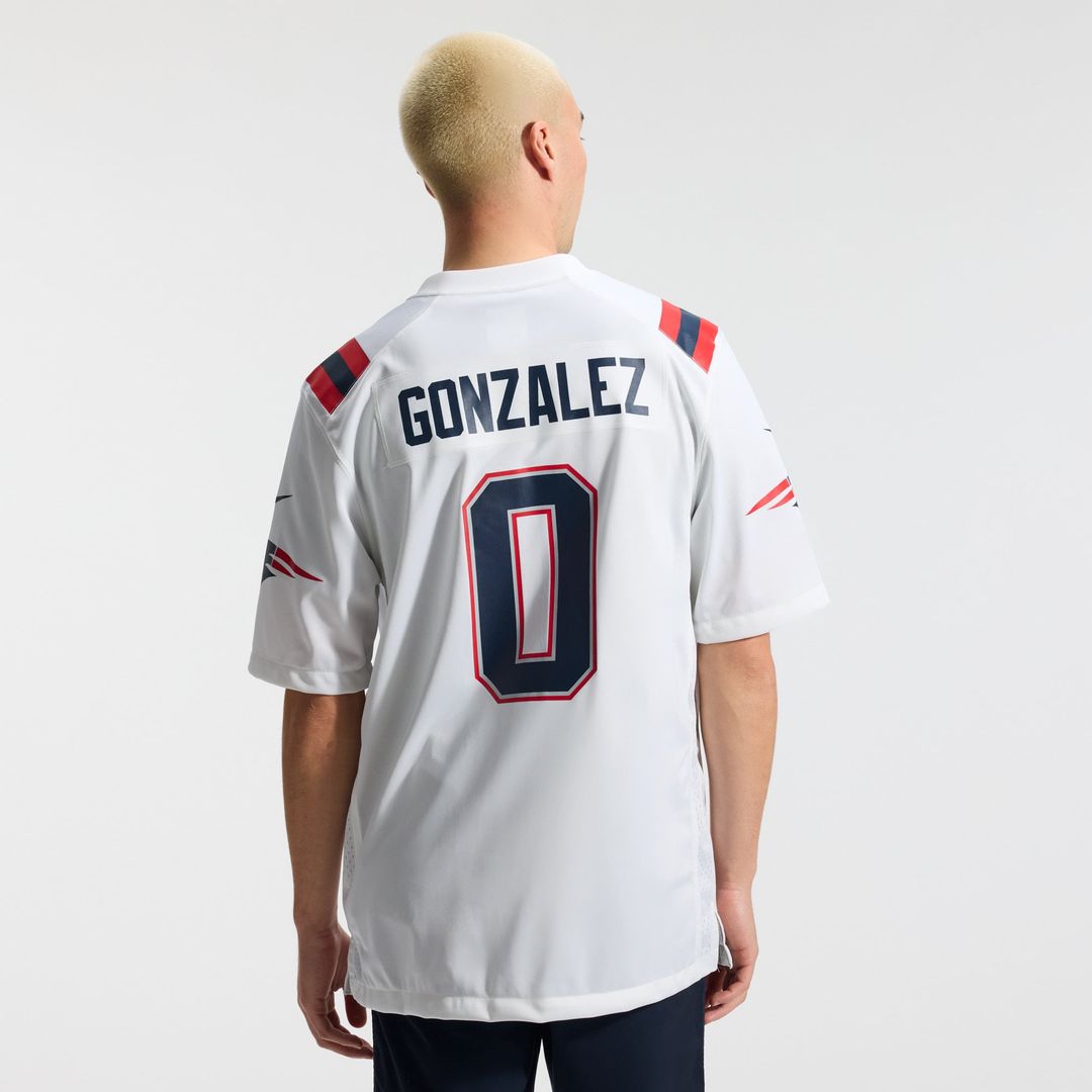 Men's New England Patriots Christian Gonzalez Nike White Game Jersey