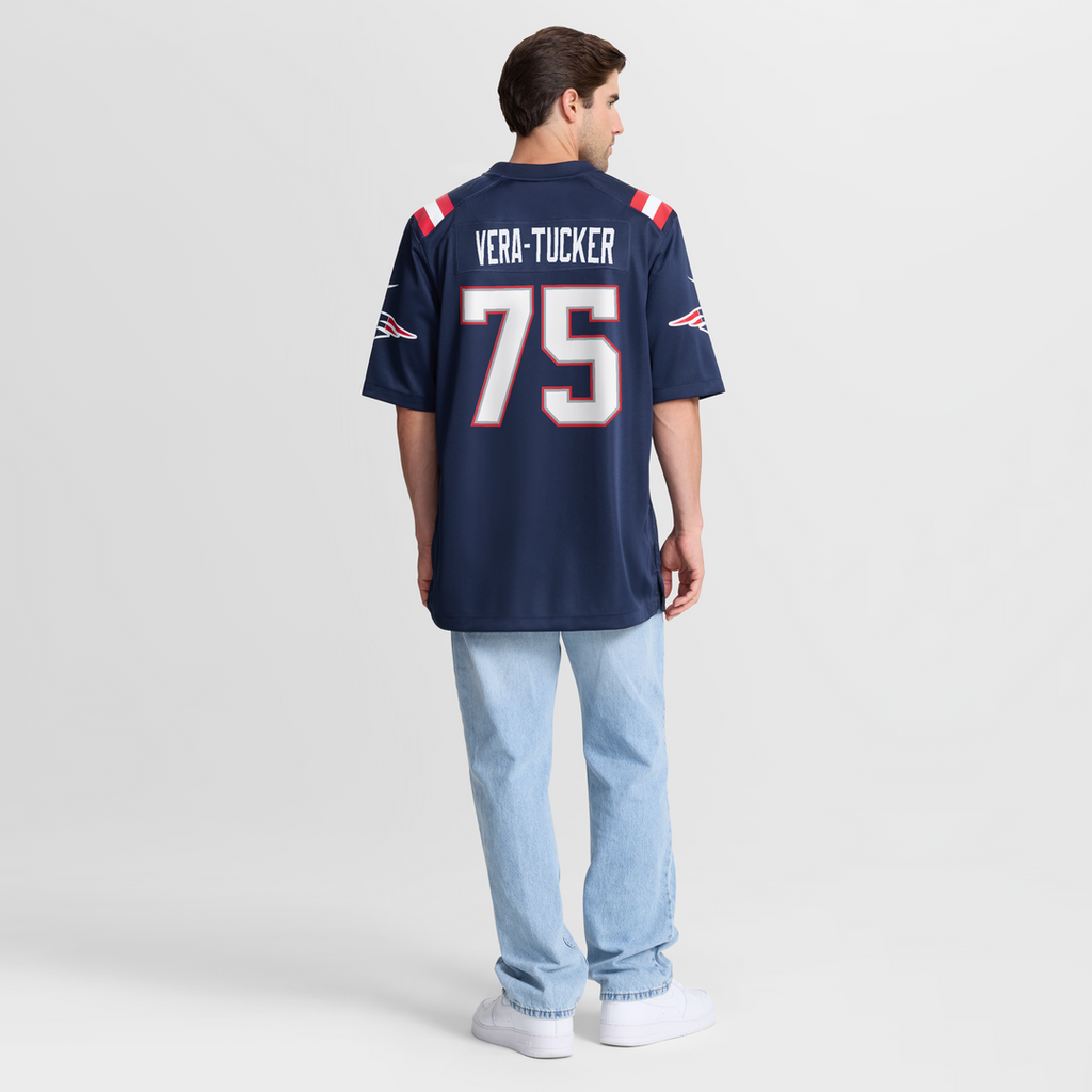Men's New England Patriots Alijah Vera-Tucker Nike Navy Team Game Jersey