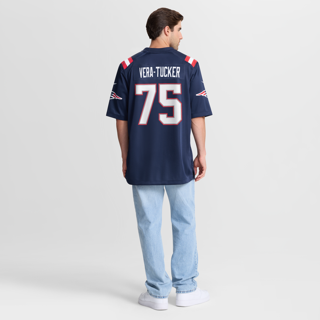 Men's New England Patriots Alijah Vera-Tucker Nike Navy Team Game Jersey