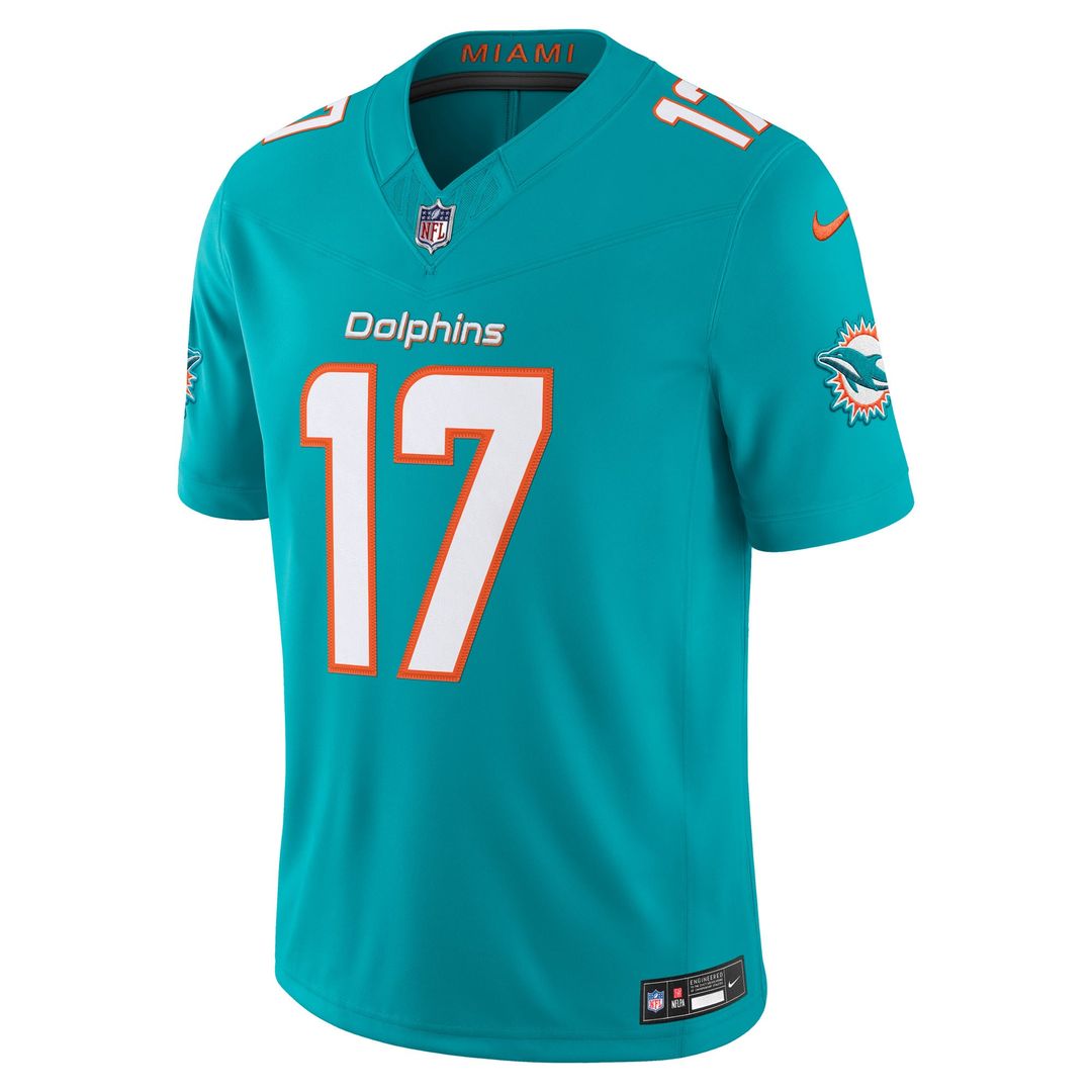 Men's Miami Dolphins Jaylen Waddle Nike Aqua Team Vapor F.U.S.E. Stitched Limited Jersey