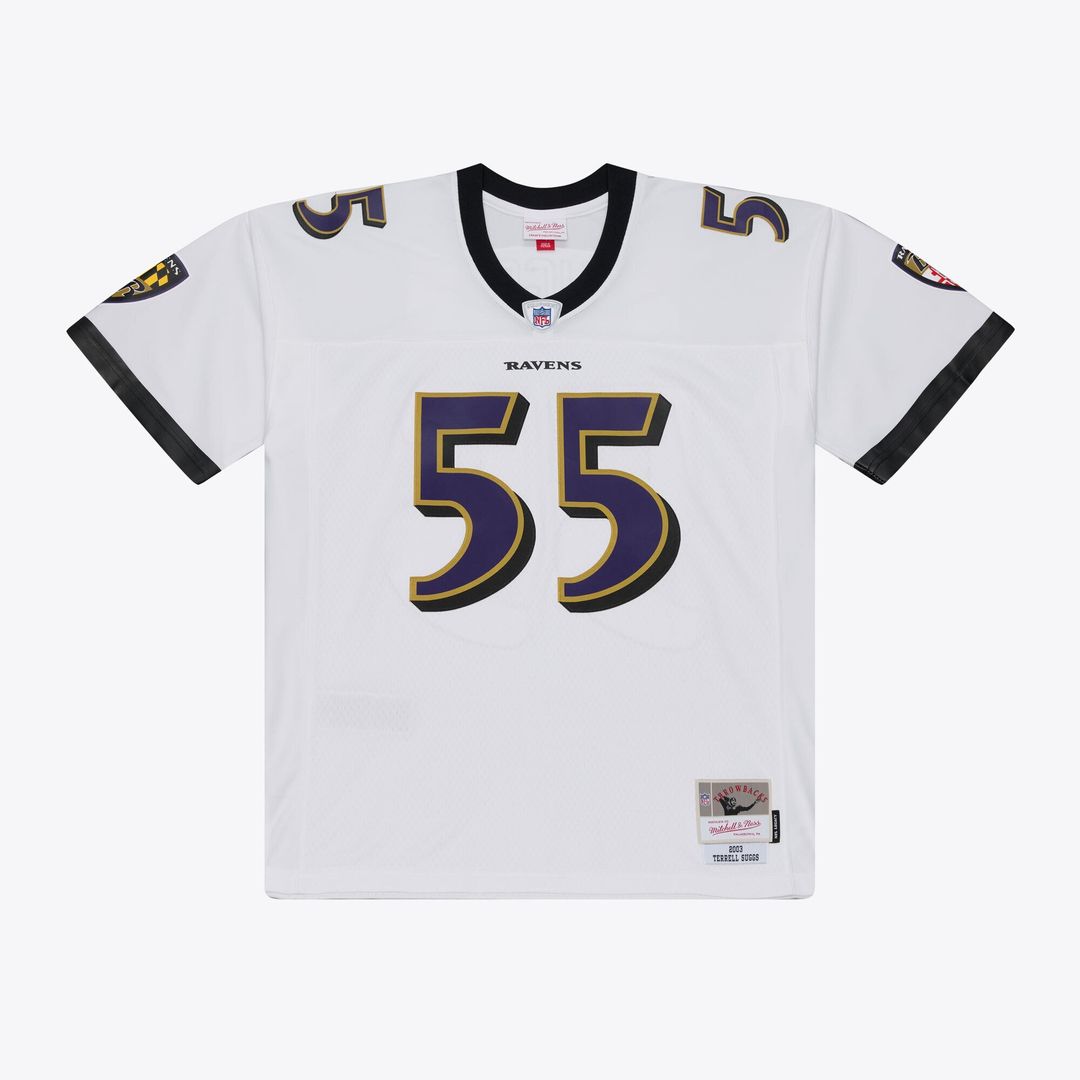 Men's Baltimore Ravens Terrell Suggs Mitchell & Ness White 2003 Legacy Replica Player Jersey