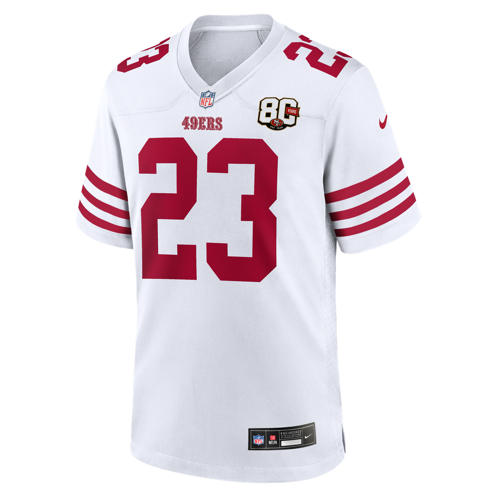 Men's San Francisco 49ers Christian McCaffrey Nike White 80th Anniversary Game Jersey
