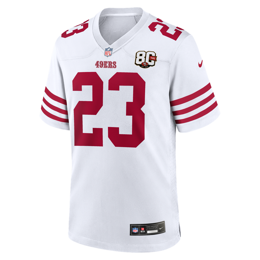 Men's San Francisco 49ers Christian McCaffrey Nike White 80th Anniversary Game Jersey
