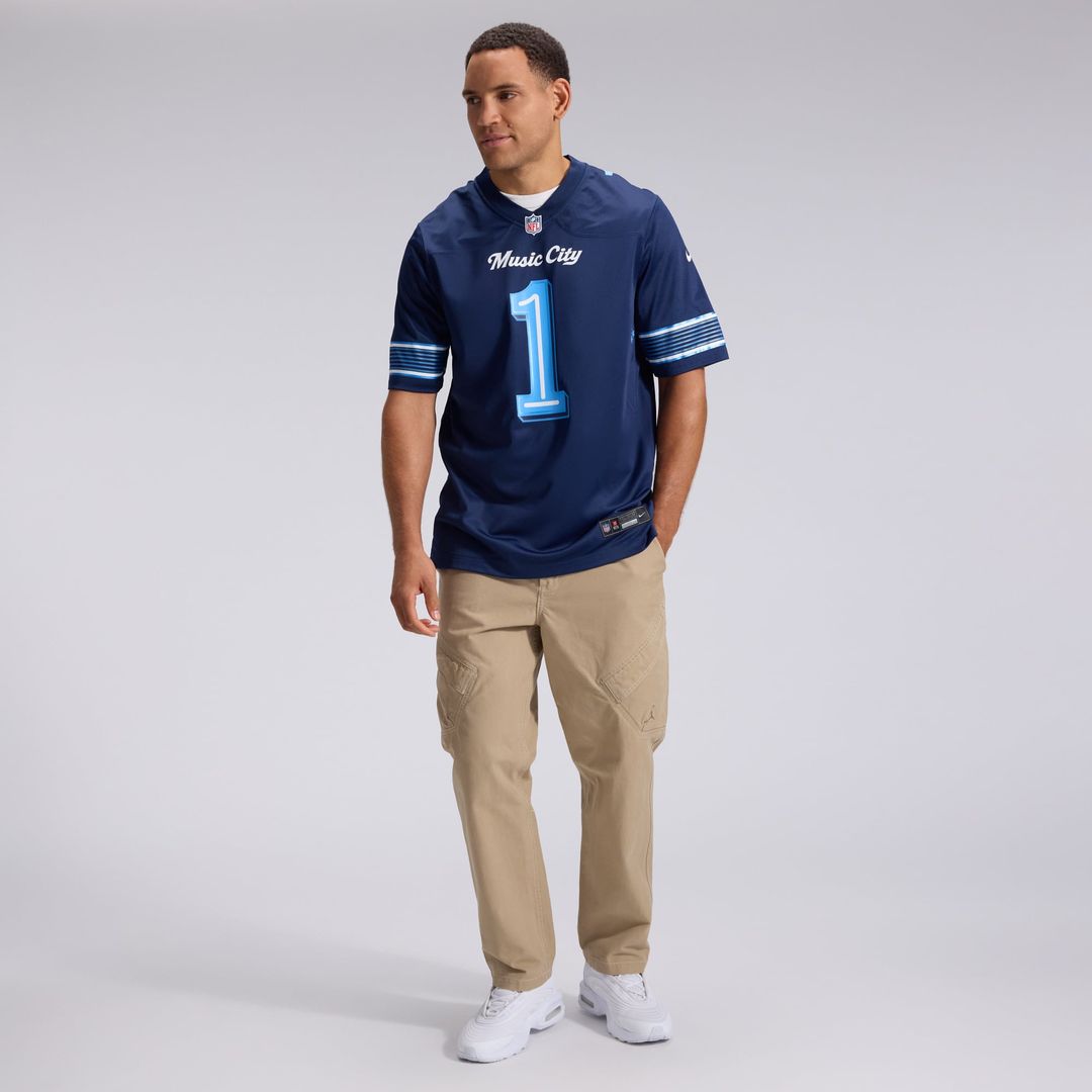 Men's Tennessee Titans Cameron Ward Nike Navy 2026 Rivalries Collection Game Jersey