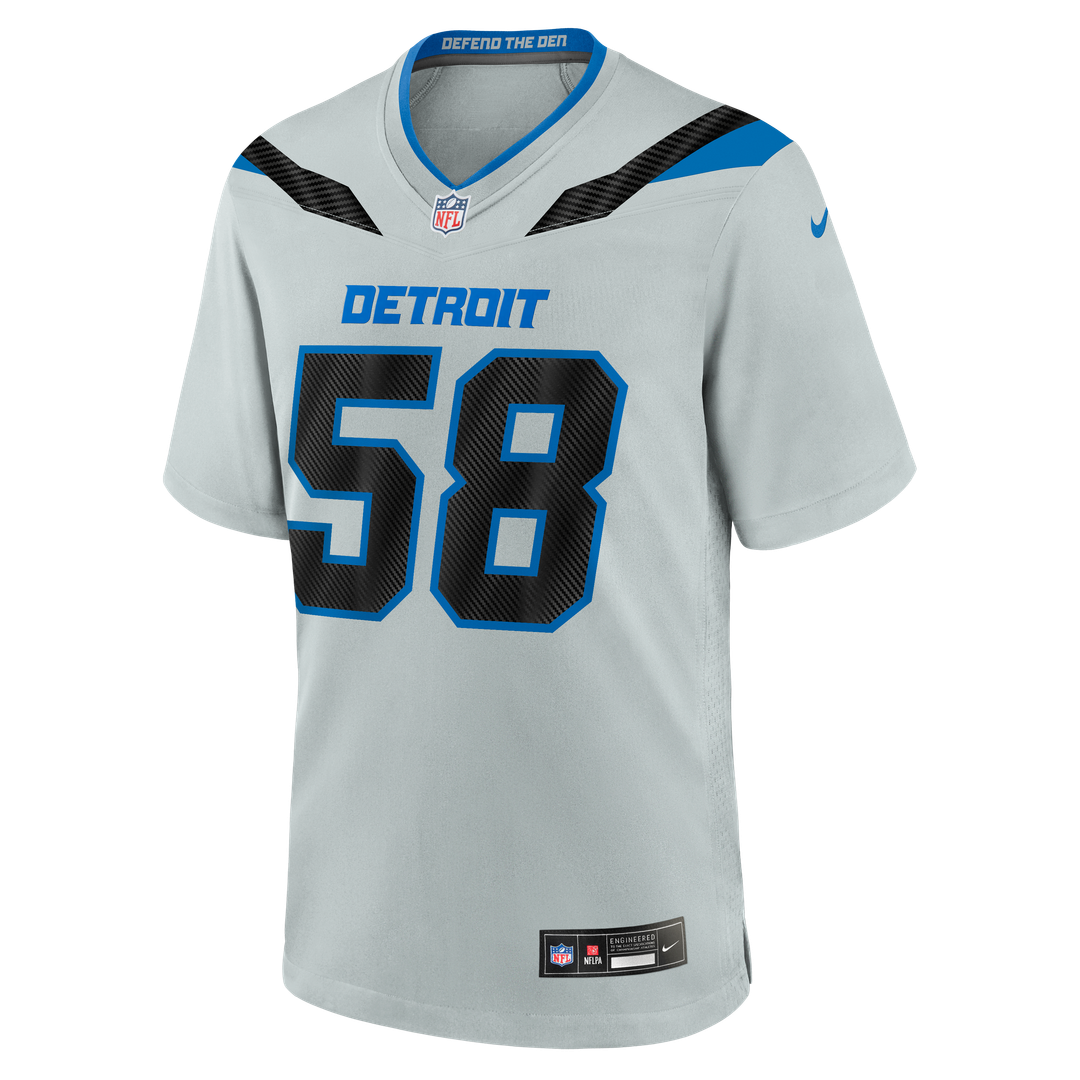 Men's Detroit Lions Penei Sewell Nike Silver 2026 Rivalries Collection Game Jersey