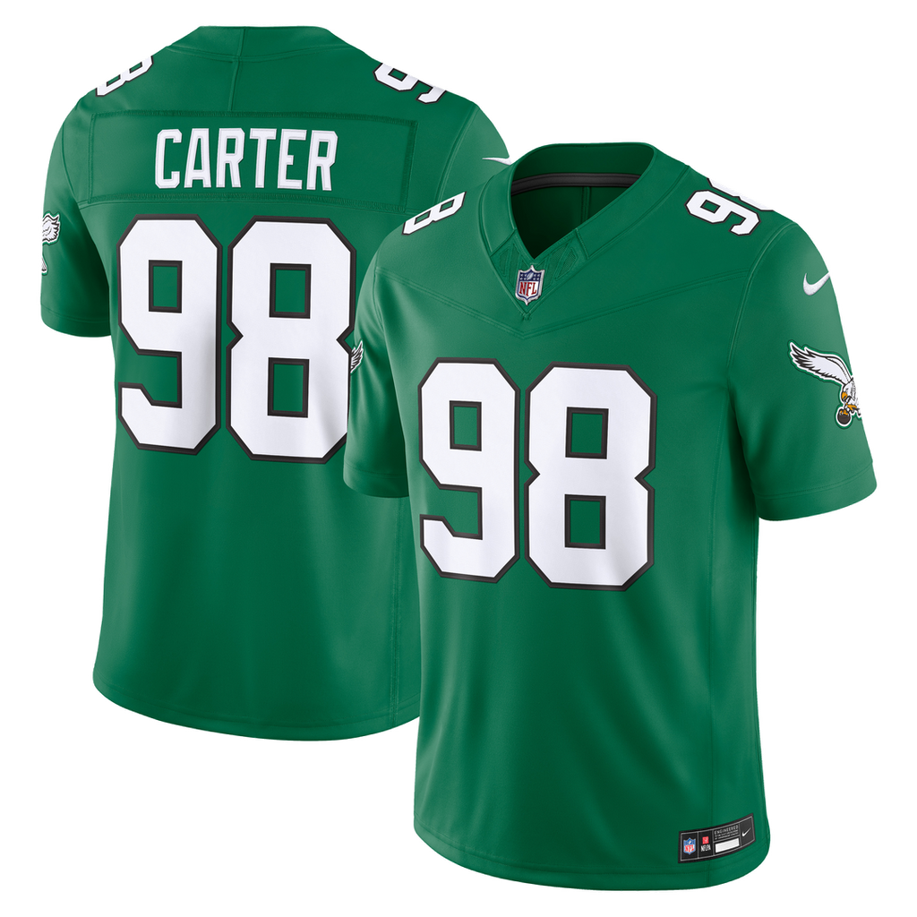 Men's Philadelphia Eagles Jalen Carter Nike Kelly Green Alternate Vapor F.U.S.E. Stitched Limited Jersey