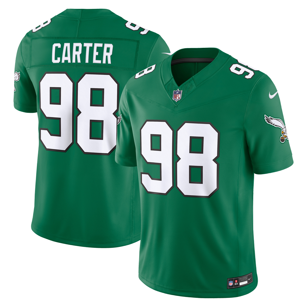 Men's Philadelphia Eagles Jalen Carter Nike Kelly Green Alternate Vapor F.U.S.E. Stitched Limited Jersey