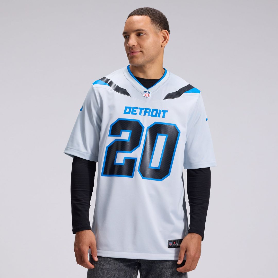 Men's Detroit Lions Barry Sanders Nike Silver 2026 Rivalries Collection Game Jersey