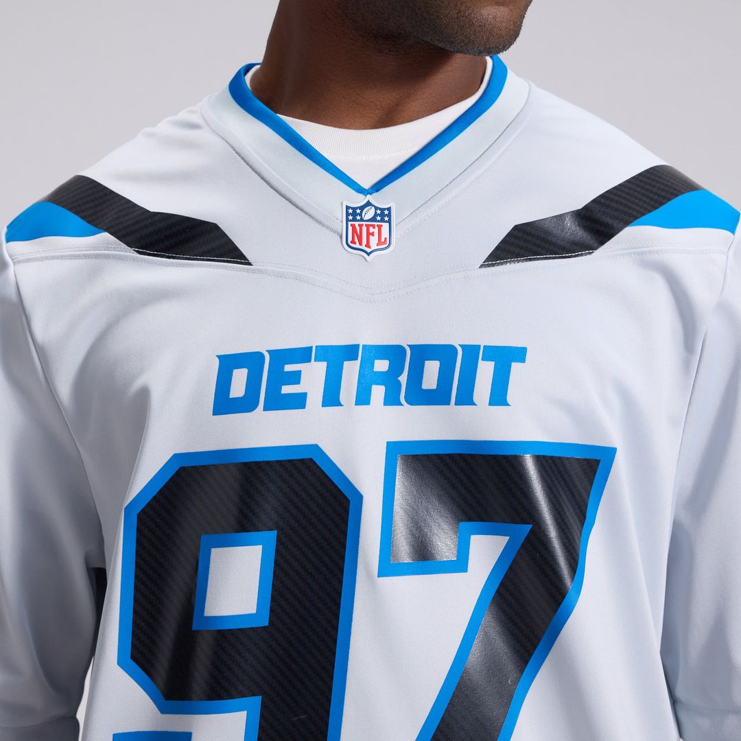 Men's Detroit Lions Aidan Hutchinson Nike Silver 2026 Rivalries Collection Game Jersey