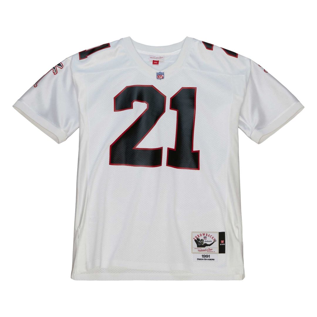 Men's Atlanta Falcons 1991 Deion Sanders Mitchell & Ness White Authentic Throwback Retired Player Jersey