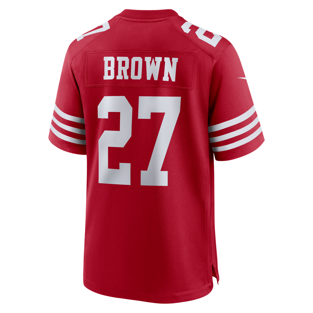 Men's San Francisco 49ers Ji'Ayir Brown Nike Scarlet Team Game Jersey