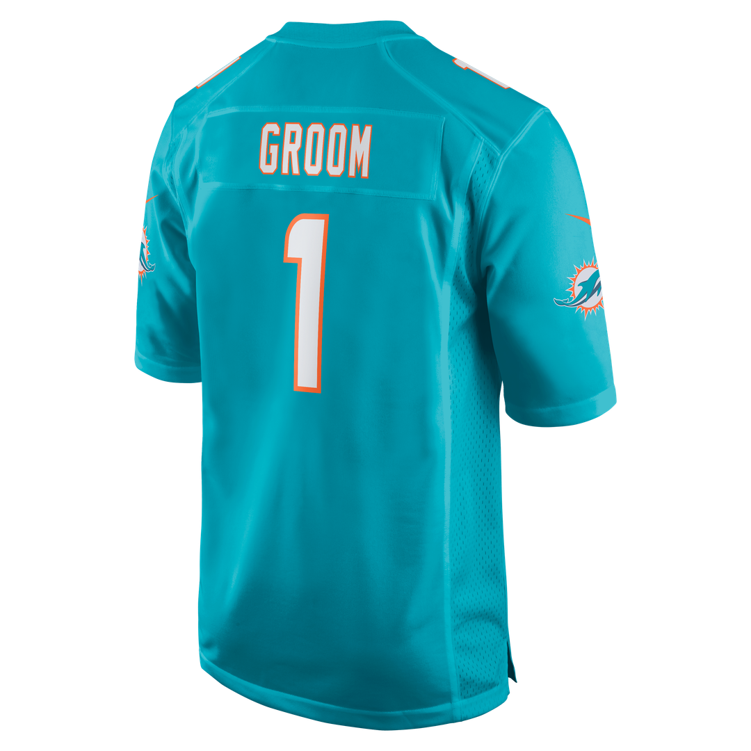 Men's Miami Dolphins Number 1 Groom Nike Aqua Game Jersey