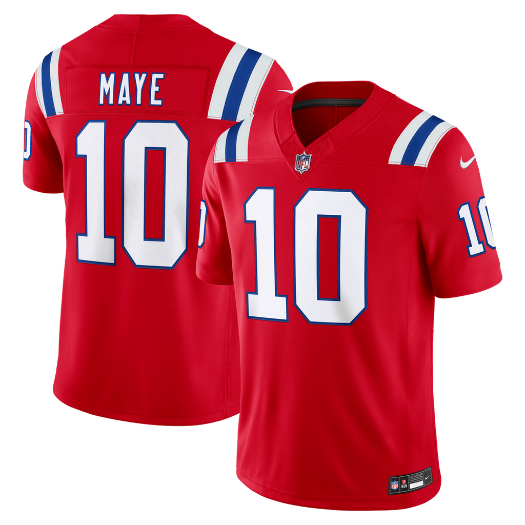 Men's New England Patriots Drake Maye Nike Red Alternate Vapor F.U.S.E. Stitched Limited Jersey