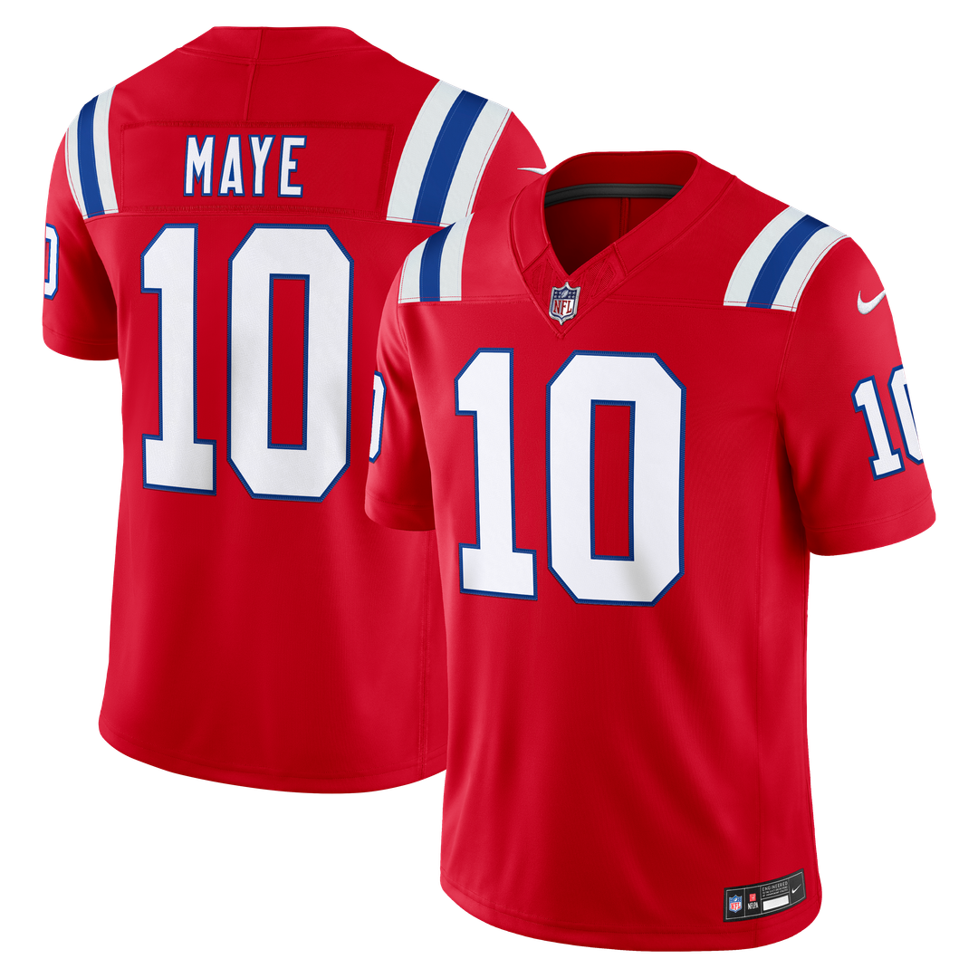 Men's New England Patriots Drake Maye Nike Red Alternate Vapor F.U.S.E. Stitched Limited Jersey