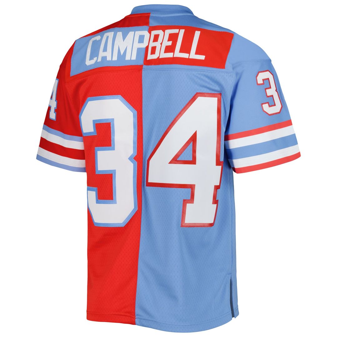 Men's Houston Oilers Earl Campbell Mitchell & Ness Red/Light Blue Gridiron Classics 1980 Split Legacy Replica Jersey