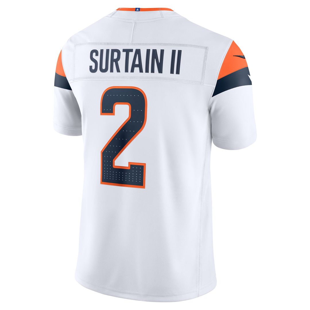 Men's Denver Broncos Pat Surtain II Nike White Vapor F.U.S.E. Stitched Limited Jersey