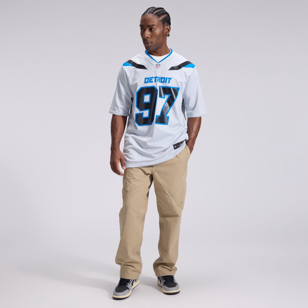 Men's Detroit Lions Aidan Hutchinson Nike Silver 2026 Rivalries Collection Game Jersey