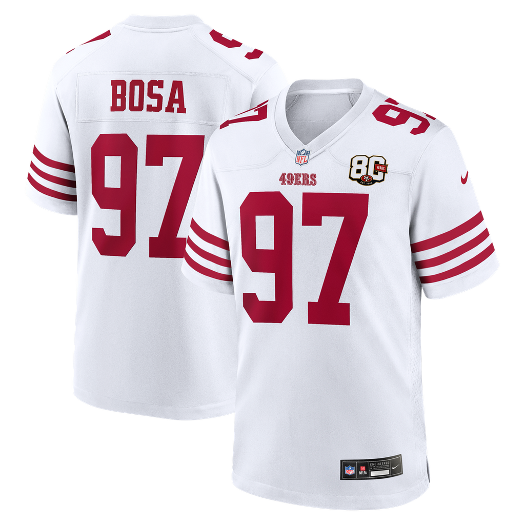 Men's San Francisco 49ers Nick Bosa Nike White 80th Anniversary Game Jersey