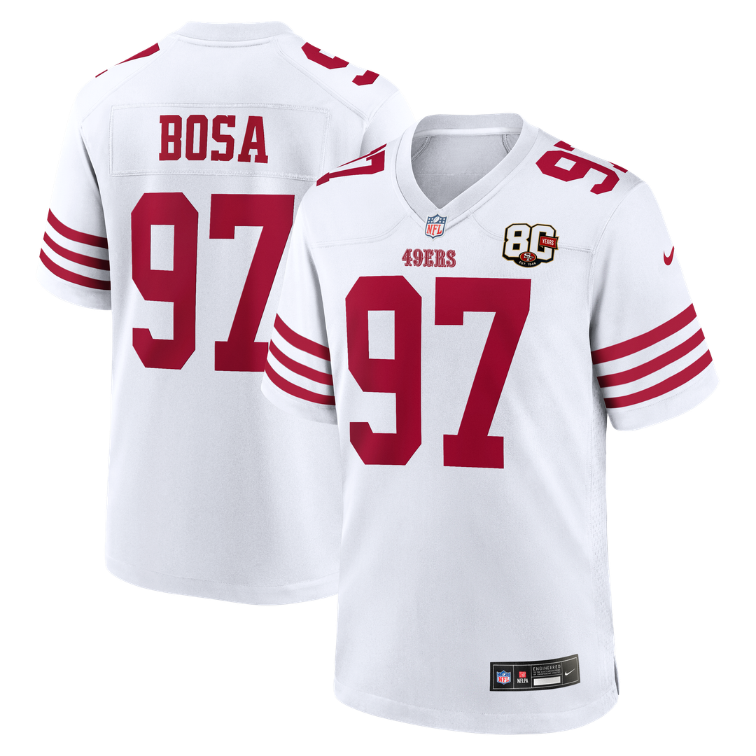 Men's San Francisco 49ers Nick Bosa Nike White 80th Anniversary Game Jersey