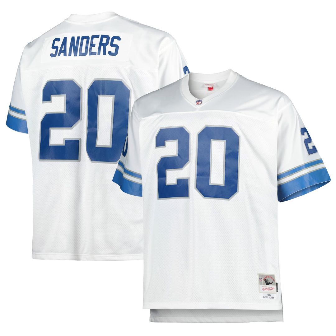 Men's Detroit Lions Barry Sanders Mitchell & Ness White Big & Tall 1996 Retired Player Replica Jersey