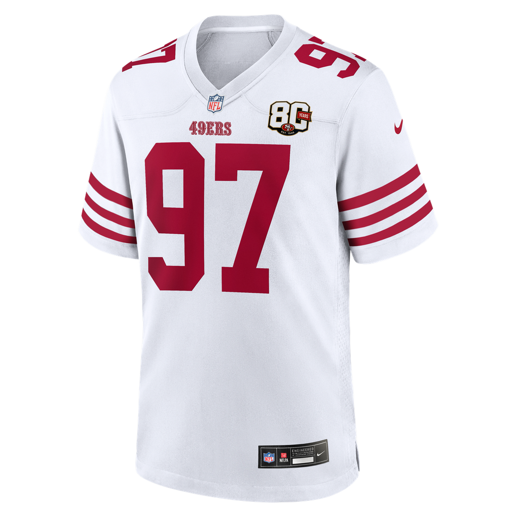 Men's San Francisco 49ers Nick Bosa Nike White 80th Anniversary Game Jersey