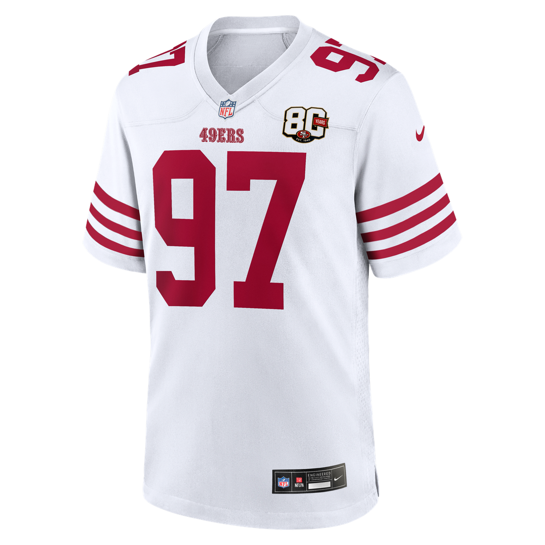 Men's San Francisco 49ers Nick Bosa Nike White 80th Anniversary Game Jersey