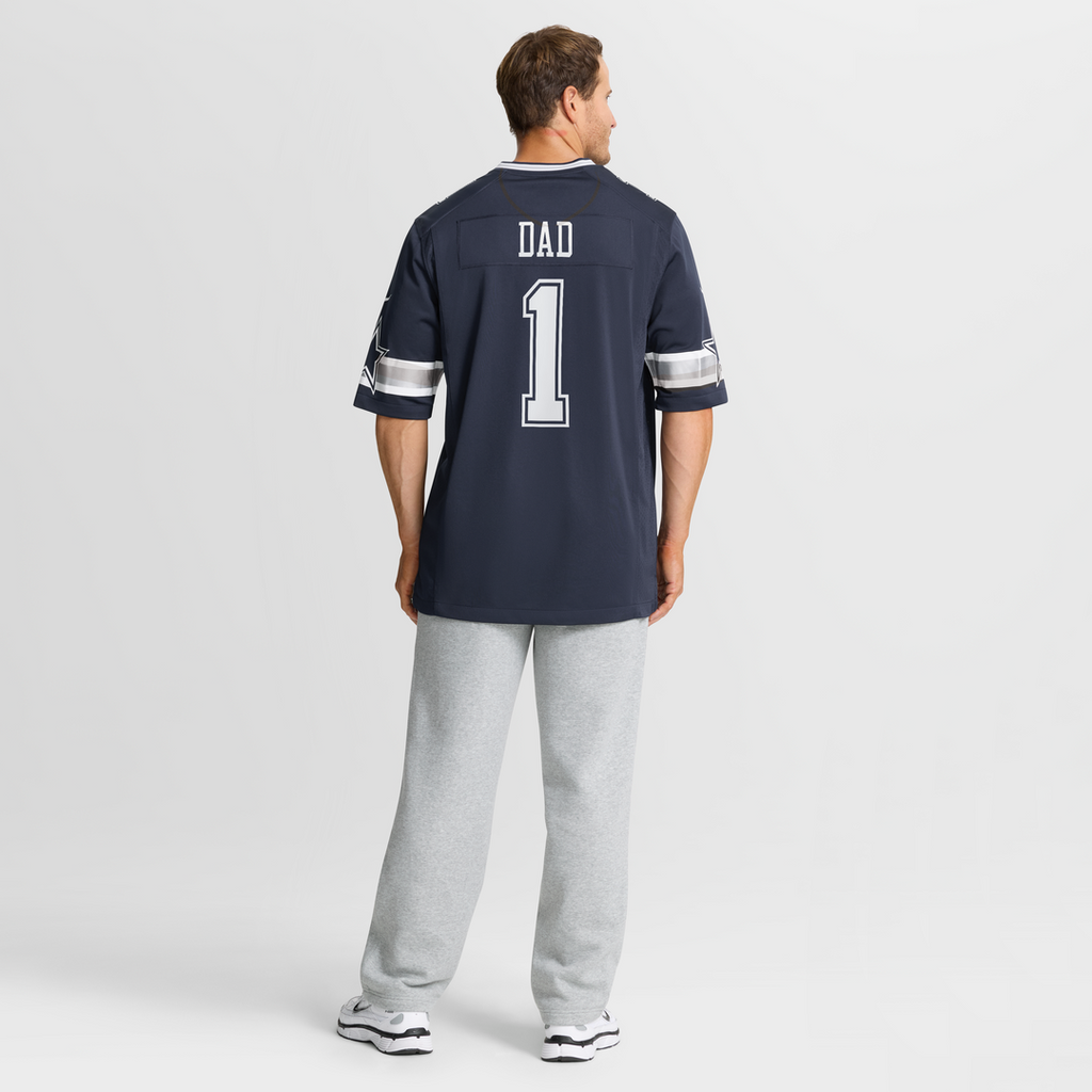 Men's Dallas Cowboys Number 1 Dad Nike Navy Game Jersey