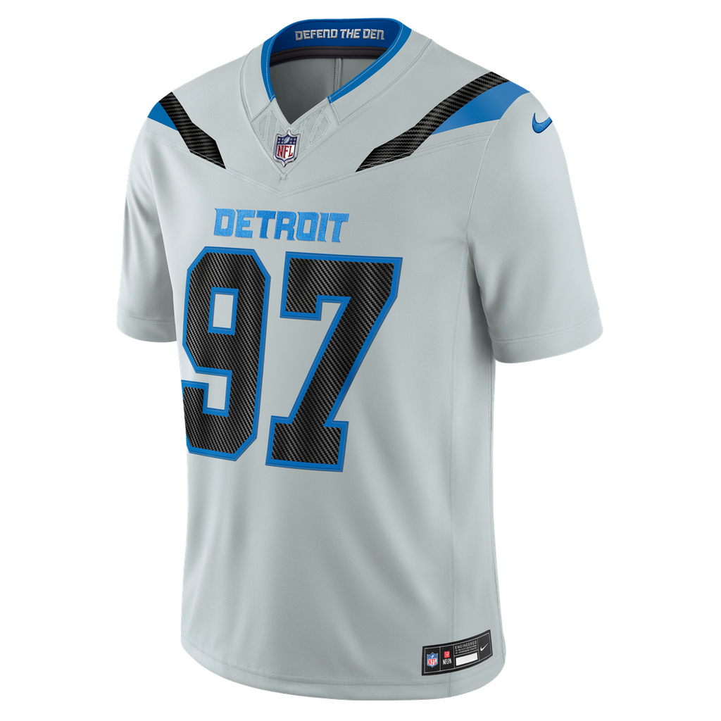 Men's Detroit Lions Aidan Hutchinson Nike Silver 2026 Rivalries Collection Stitched Limited Jersey