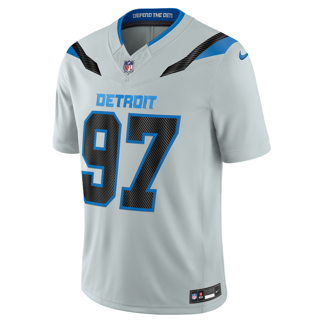 Men's Detroit Lions Aidan Hutchinson Nike Silver 2026 Rivalries Collection Stitched Limited Jersey