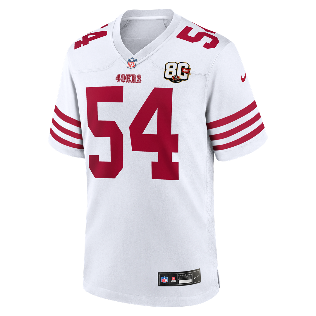 Men's San Francisco 49ers Fred Warner Nike White 80th Anniversary Game Jersey