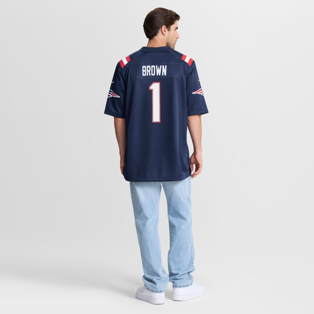 Men's New England Patriots A.J. Brown Nike Navy Team Game Jersey