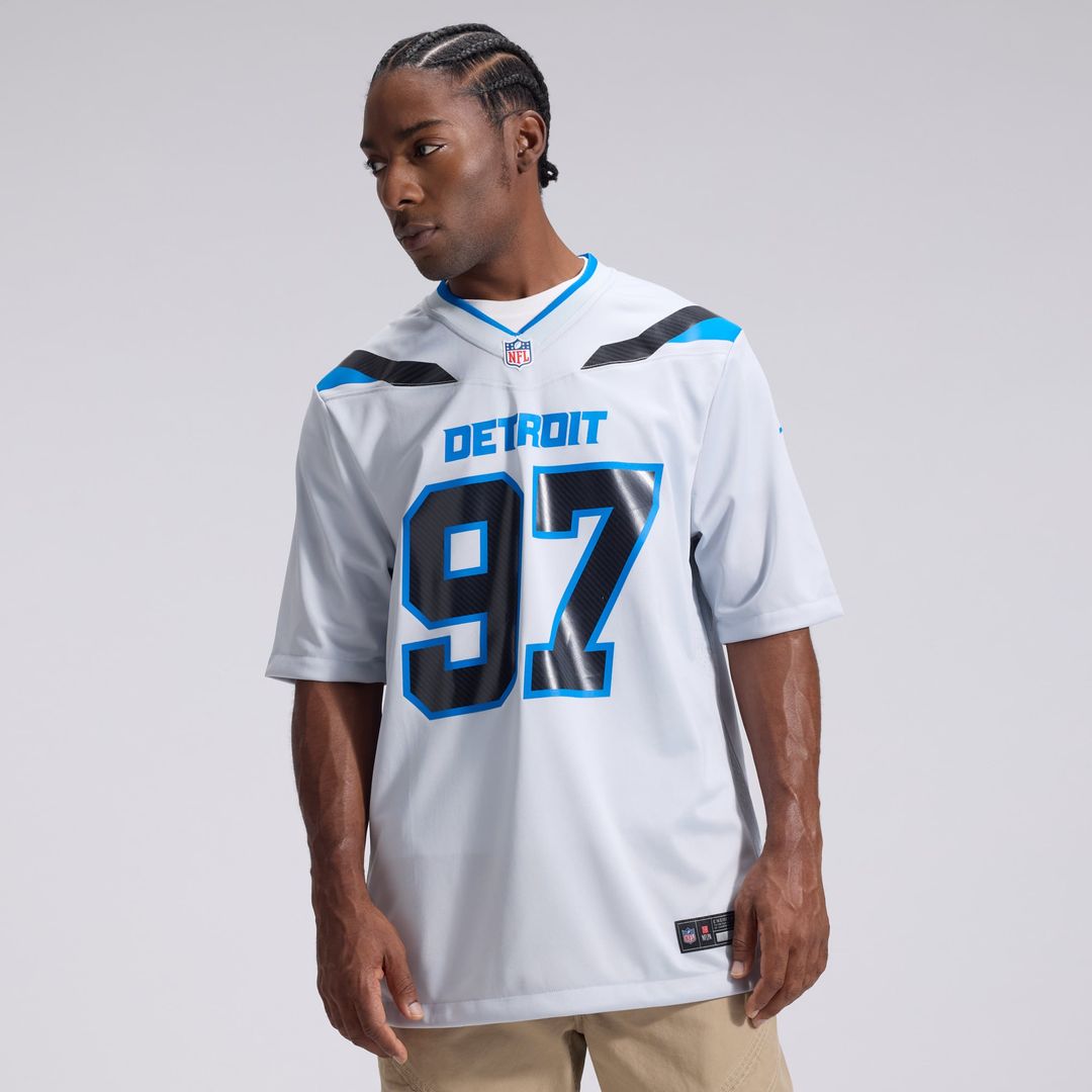 Men's Detroit Lions Aidan Hutchinson Nike Silver 2026 Rivalries Collection Game Jersey