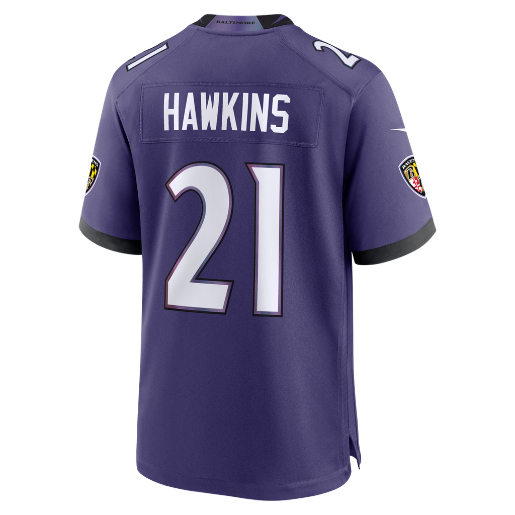 Men's Baltimore Ravens Jaylinn Hawkins Nike Purple Team Game Jersey