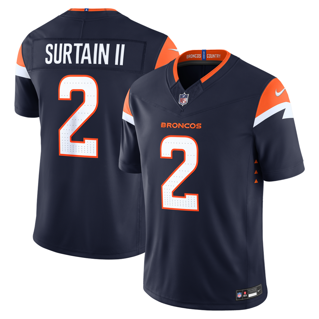 Men's Denver Broncos Pat Surtain II Nike Navy Alternate Vapor F.U.S.E. Stitched Limited Jersey