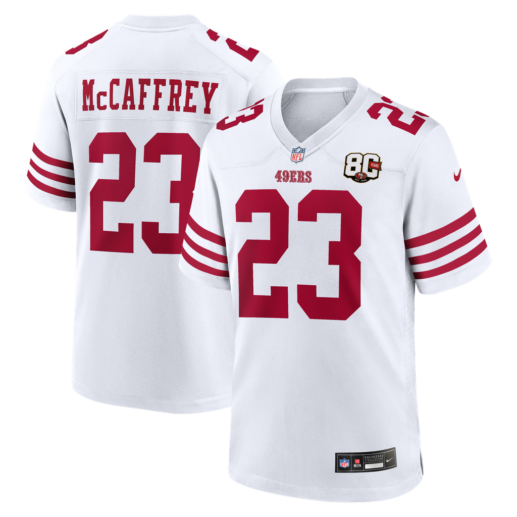 Men's San Francisco 49ers Christian McCaffrey Nike White 80th Anniversary Game Jersey