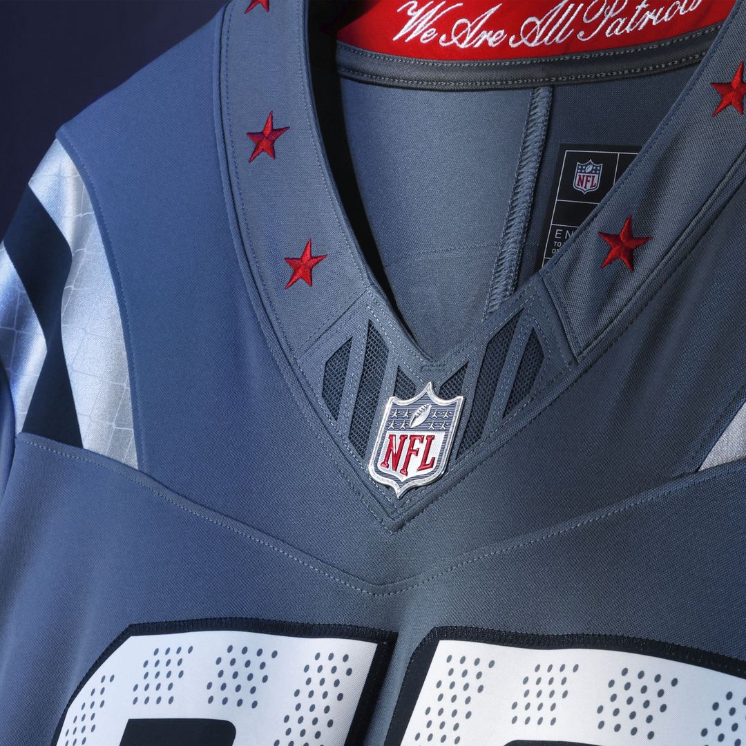 Men's New England Patriots Drake Maye Nike Blue Rivalries Collection Stitched Limited Jersey