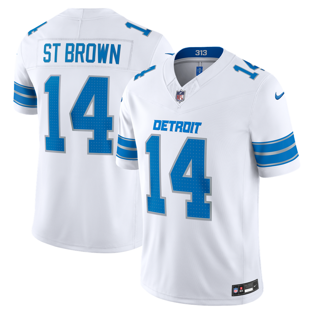 Men's Detroit Lions Amon-Ra St. Brown Nike White Vapor F.U.S.E. Stitched Limited Jersey