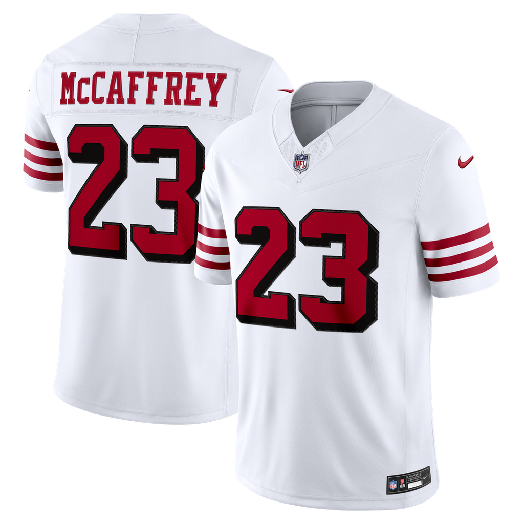 Men's San Francisco 49ers Christian McCaffrey Nike White Alternate Vapor F.U.S.E. Stitched Limited Jersey