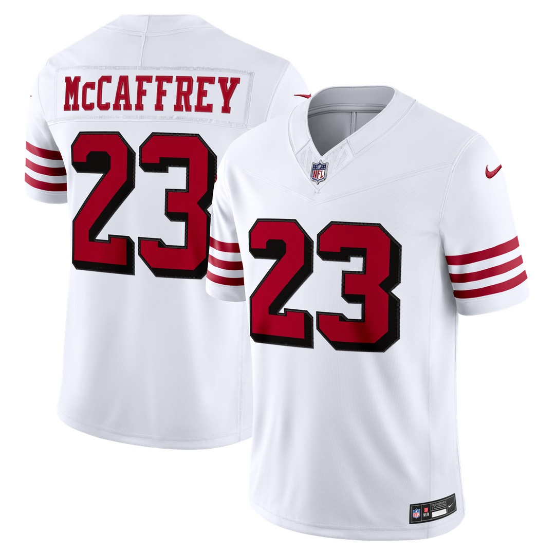 Men's San Francisco 49ers Christian McCaffrey Nike White Alternate Vapor F.U.S.E. Stitched Limited Jersey