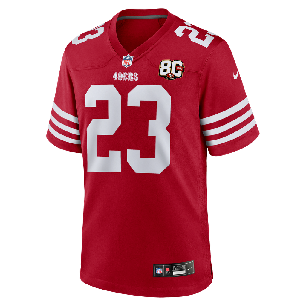 Men's San Francisco 49ers Christian McCaffrey Nike White 80th Anniversary Game Jersey