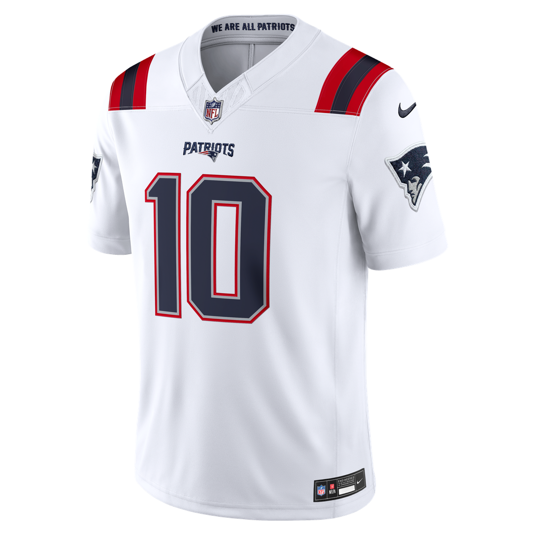 Men's New England Patriots Drake Maye Nike White Vapor F.U.S.E. Stitched Limited Jersey