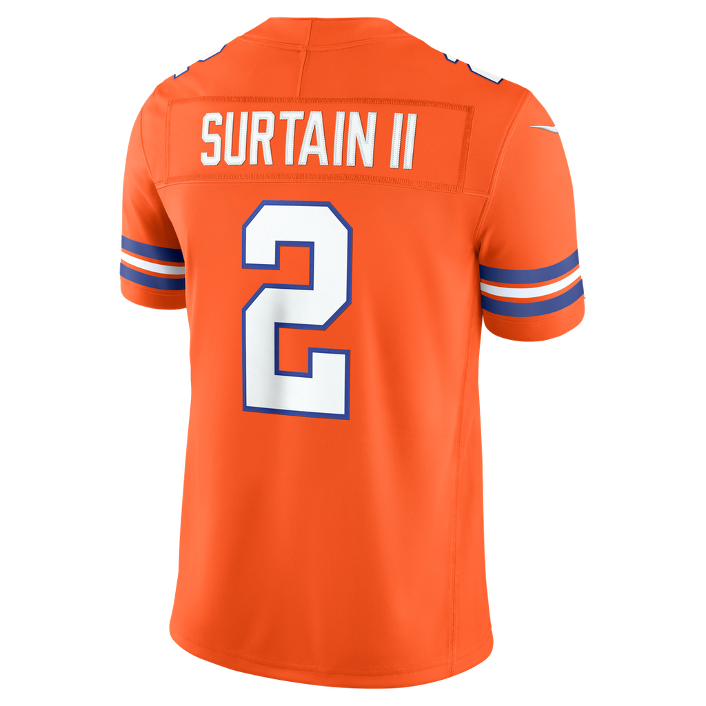 Men's Denver Broncos Pat Surtain II Nike Orange Alternate Mile High Collection 1977 Throwback Vapor F.U.S.E. Stitched Limited Jersey