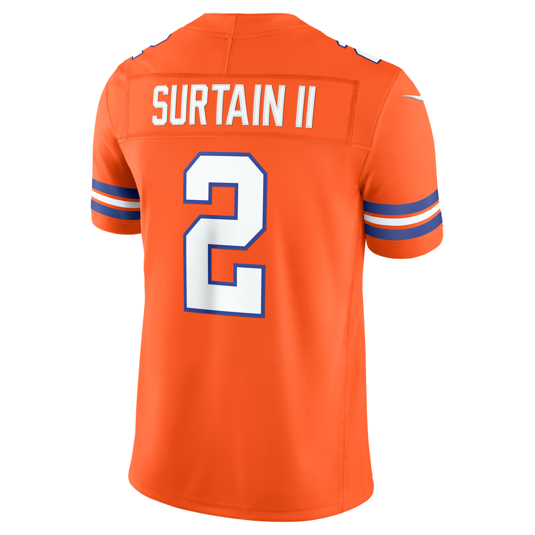 Men's Denver Broncos Pat Surtain II Nike Orange Alternate Mile High Collection 1977 Throwback Vapor F.U.S.E. Stitched Limited Jersey