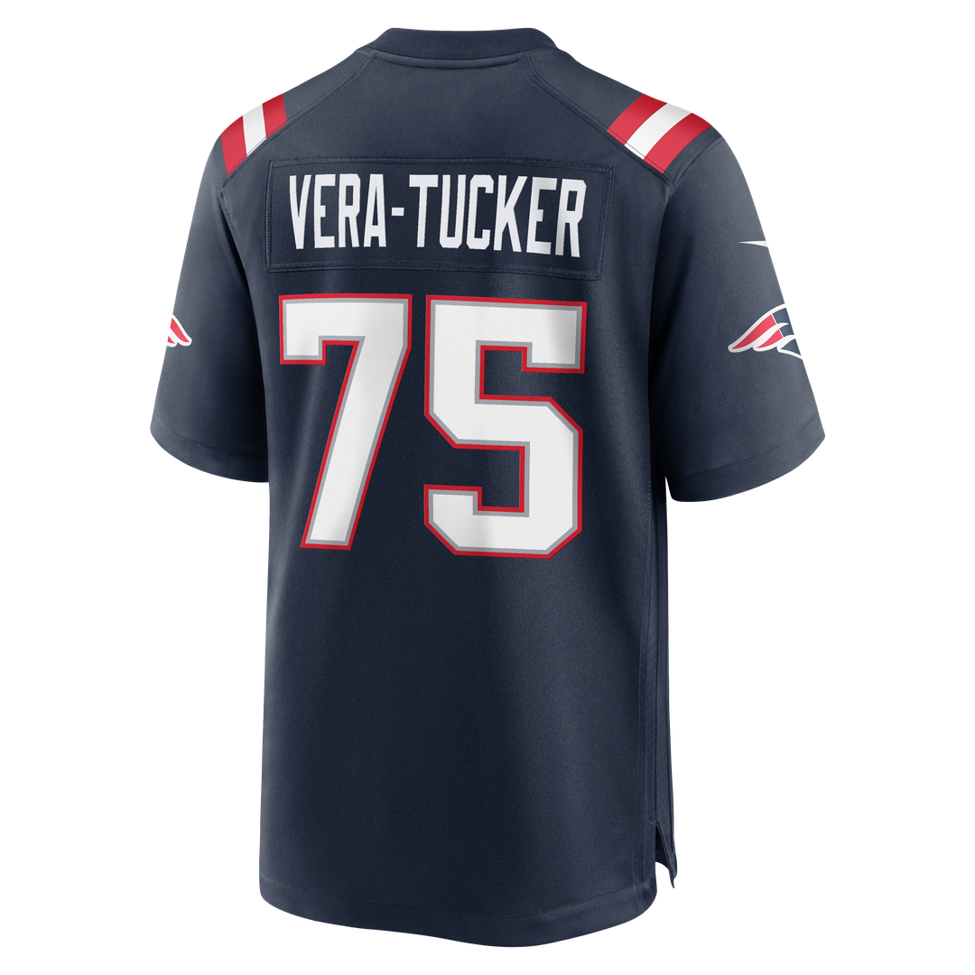 Men's New England Patriots Alijah Vera-Tucker Nike Navy Team Game Jersey