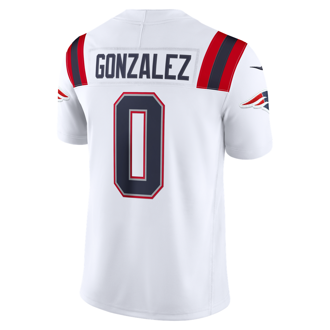 Men's New England Patriots Christian Gonzalez Nike White Vapor F.U.S.E. Stitched Limited Jersey